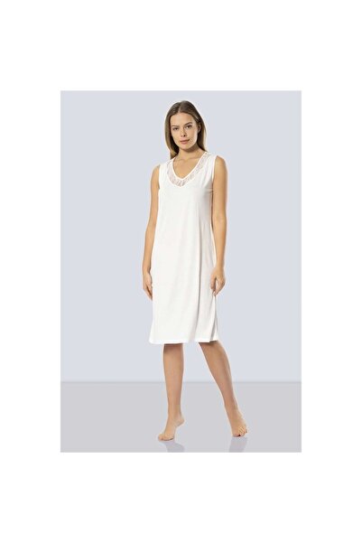 TÜREN 3285 Lace V-Neck Nightgown - Ecru