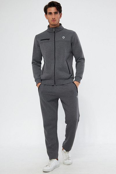 Marco Ferry Men's Anthracite Melange Half Turtleneck Straight Leg 3 Thread Raised Winter Tracksuit Set Edy 201501 A