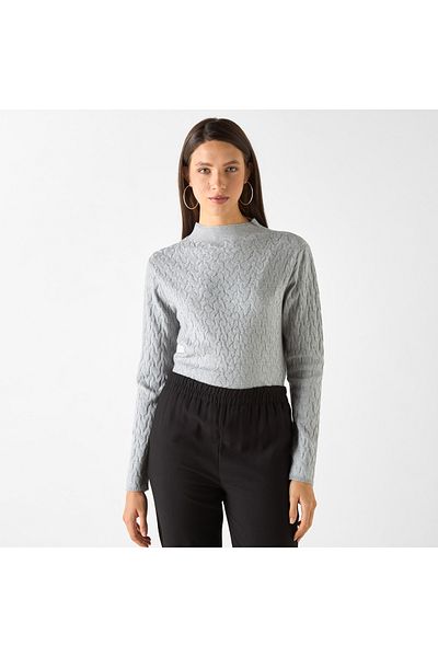 Iconic Sequin Embellished Sweater with High Neck and Long Sleeves