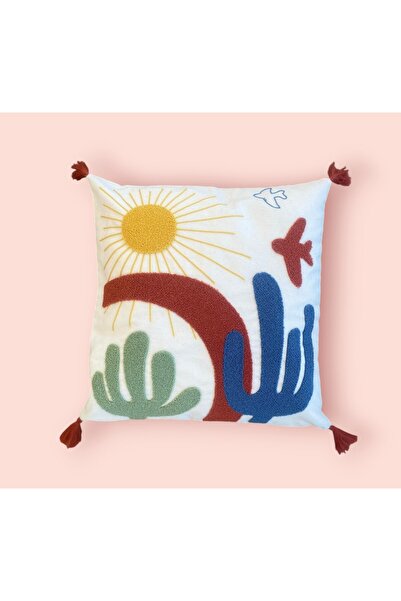 stay with love غطاء وسادة مطرز على الطراز البوهيمي - قماش كتان