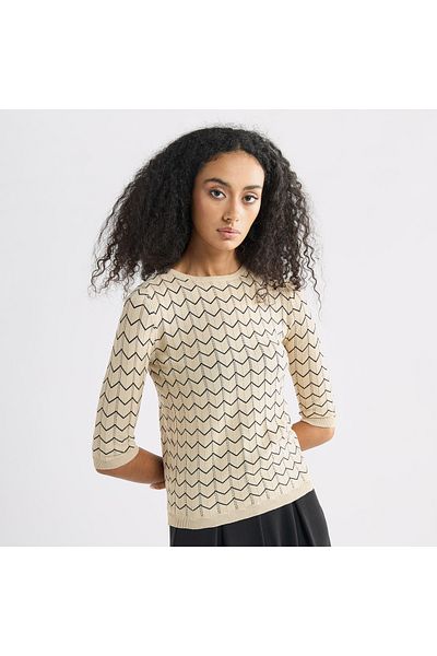 FAV Textured Sweater with Round Neck and 3/4 Sleeves