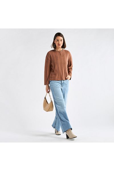 FAV Ribbed High Neck Sweater with Long Sleeves