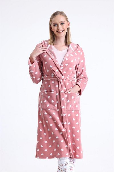 Magic Form 32456 Women's Fleece Hooded Long Dressing Gown - Dried Rose with Eye Patch Gift