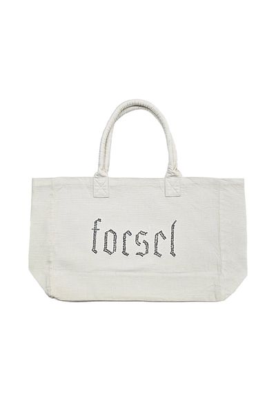 focsel White Embroidery and Stone Detail Tote Bag