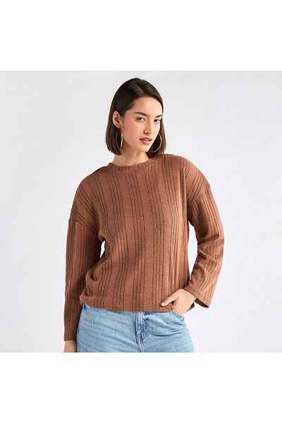 FAV Ribbed High Neck Sweater with Long Sleeves