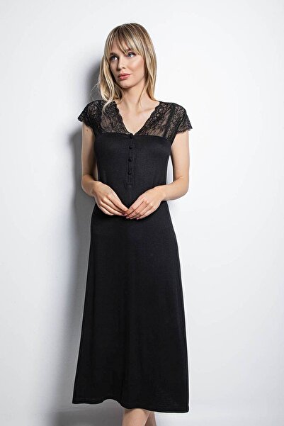 MONAMİSE Monamise 18406 Cămașă de noapte cu mânecă scurtă - neagră