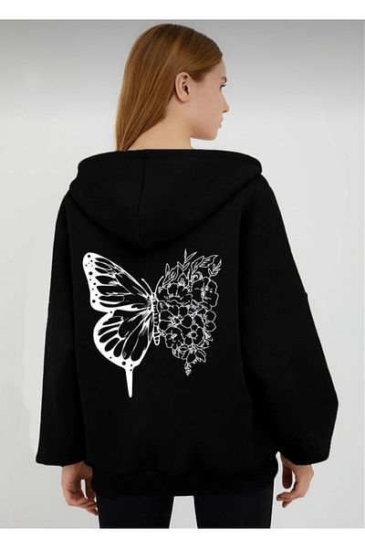 DEZZİİ Φούτερ Unisex με στάμπα με φερμουάρ με πεταλούδα