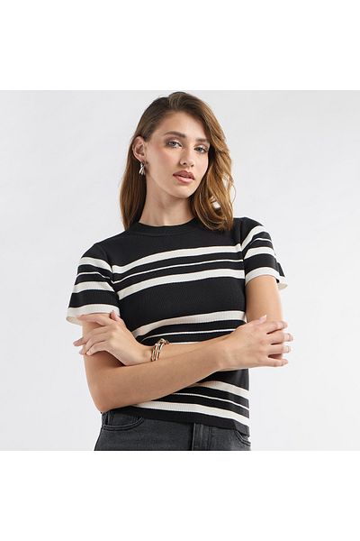 FAV Striped Crew Neck T-shirt with Short Sleeves