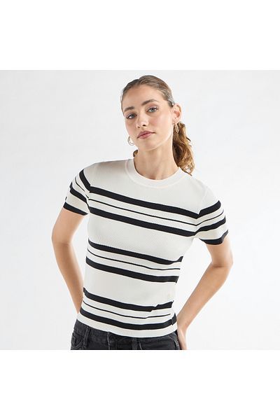 FAV Striped Crew Neck T-shirt with Short Sleeves