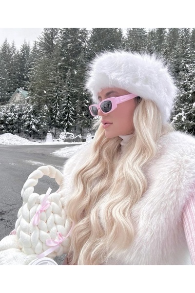kibarca Yeni Trend Beyaz Kürk Şapka Görünümlü Bandana/Boyunluk Kurdeleli
