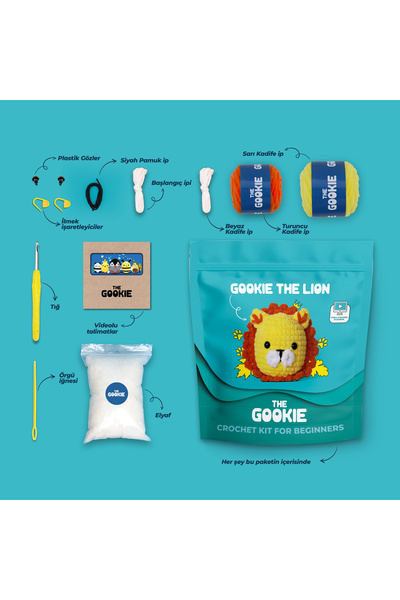 The Gookie Amigurumi Aslan Tığ Kiti, Amigurumi Örgü Seti, Tığ Işi Amigurumi Örgü Oyuncak Seti