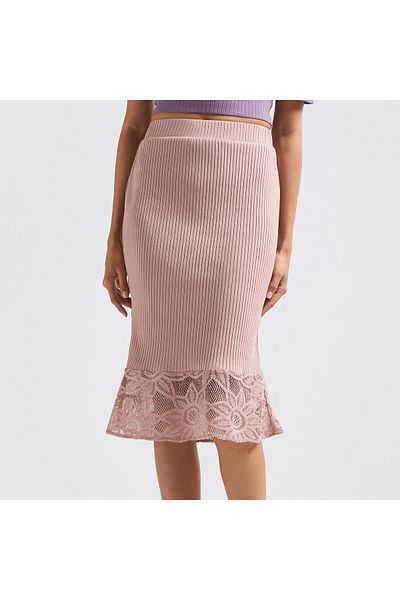 FAV Textured Pencil Skirt with Elasticated Waistband