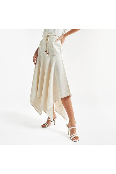 FAV Midi Skirt with Asymmetrical Hem and Tie-Up Detail