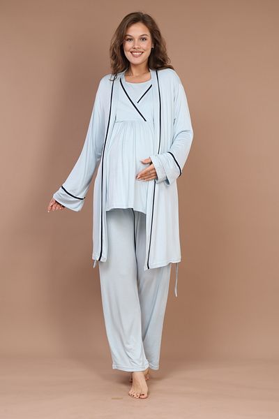 Rimel Homewear Set de pijamale de maternitate-maternitate cu mâneci lungi pentru femei cu design special și halat