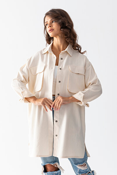 TUBA SÖZEN BUTİK %100 Pamuk Oversize Uzun Basic Kadın Gömlek