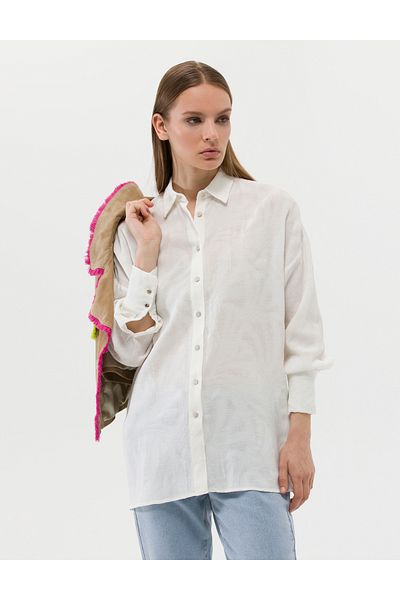 Pierre Cardin Ecru Linen Blended Oversize Shirt 50262545 -Vr019