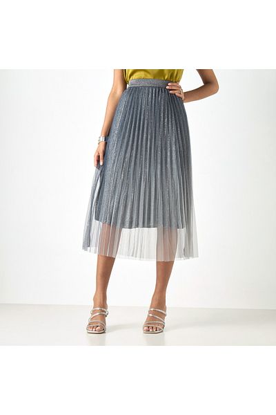 2Xtremz Pleated Midi A-Line Skirt with Elasticated Waistband