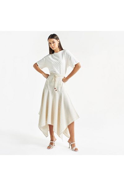FAV Midi Skirt with Asymmetrical Hem and Tie-Up Detail