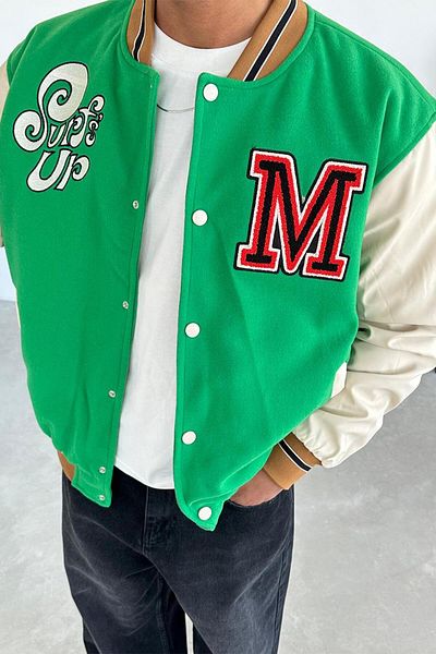 HAFKAGİYİM Πράσινο Surfs Up Κέντημα Λεπτομέρεια College Jacket