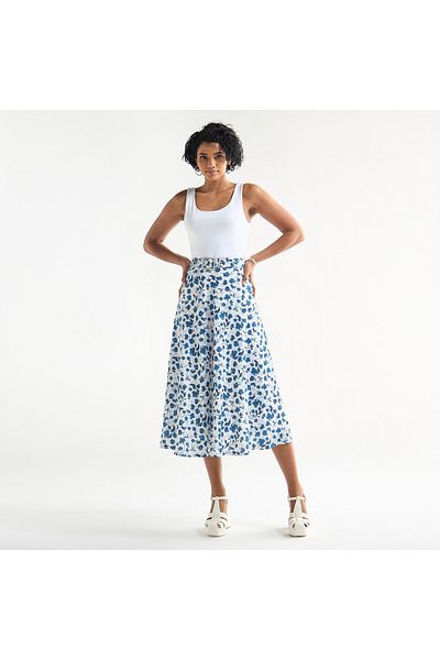 FAV All-Over Print Belted Midi Skirt with Embellished Accent
