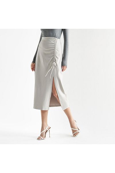 FAV Midi Skirt with Ruched Detail and Slit