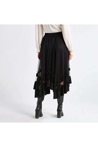 FAV Textured Asymmetric Skirt with Ruffle Detail