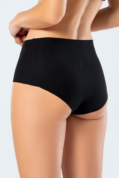 TÜREN 911 Women's Laser Cut Cotton High Waist Panties-Black