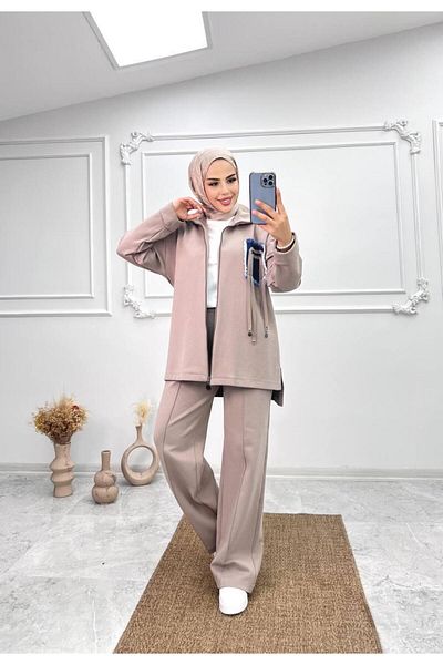 Cardella Camelya Oversize Premium Quality Oyşo Fabric Jacket Παντελόνι Σετ δύο τεμαχίων