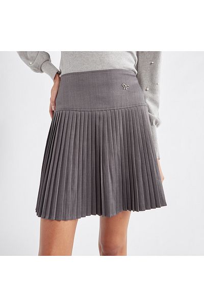 FAV Solid Pleated A-line Mini Skirt with Elasticated Waistband