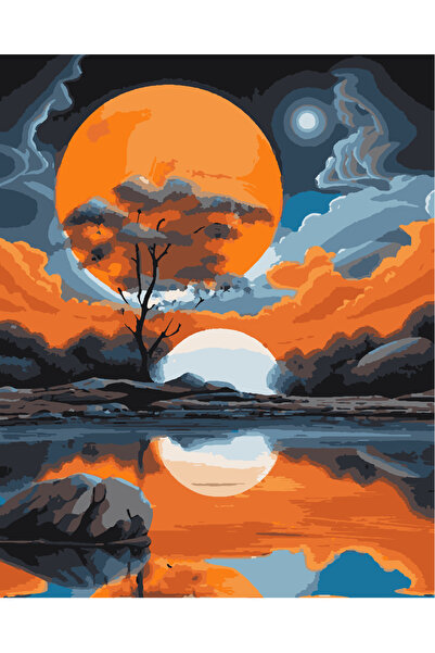 Lamba Cini Sayılarla Boyama Kasnaklı Tablo Seti Fırça Boya Dahil 40x50 TURUNC...