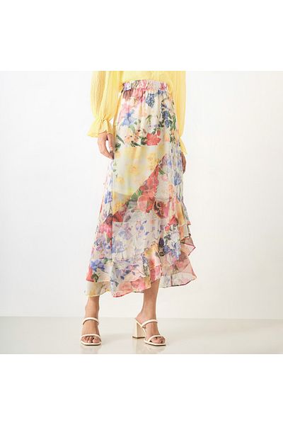 2Xtremz All-Over Floral Print Skirt with Elasticated Waistband and Flounce Hem