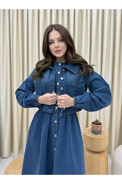 Cardella Premium Quality Denim Jeans Gilet and Jacket Double Set Double Denim Jacket Dress Set