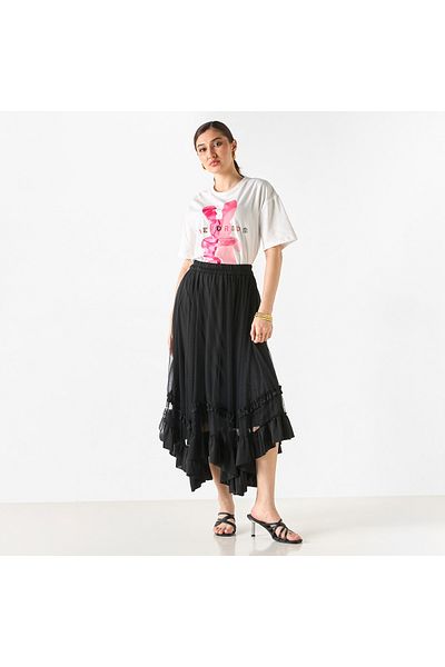2Xtremz Asymmetric Skirt with Ruffle Detail and Elasticated Waistband