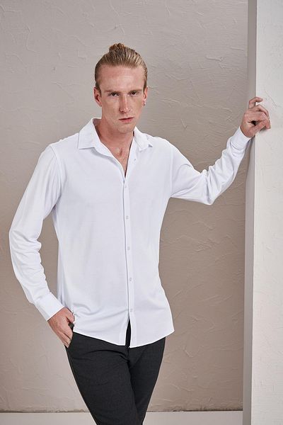 TENA Cămașă albă cu mânecă lungă Mercerized Kagi Slim Fit pentru bărbați