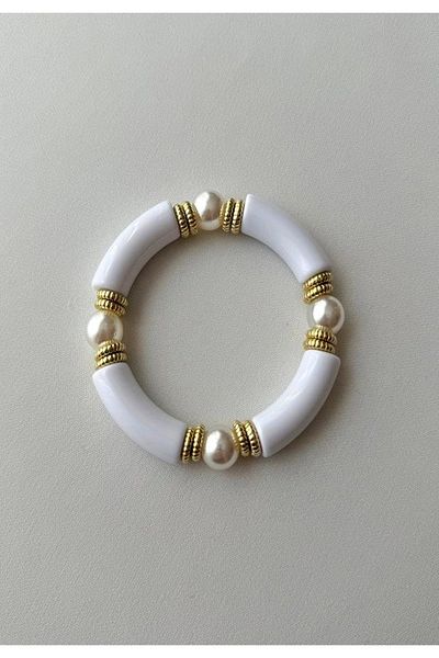 mos&more Pearl White Gold Stretchy Bracelet