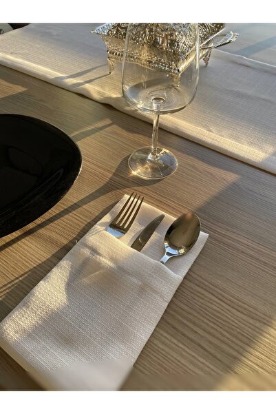 Pyramid Home 6'lı Keten Kaşıklık Servisi - Keten Kumaş Kaşıklık Servisi Çatal...