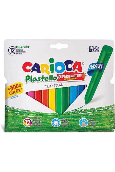 CARIOCA Jumbo 12-Piece Triangle Hands Non-Polluting Washable Pastel Crayons / 42671