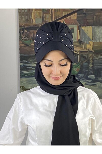 BUTİKAMBAR SİYAH PUANLI BİRİTLİ ATKILI ŞAPKA