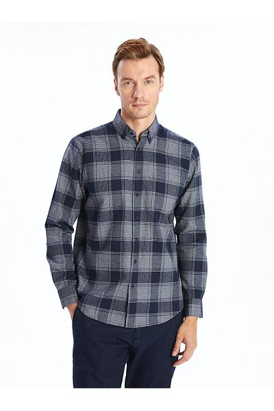 LC Waikiki Lcwaikiki Classic Plaid Regular Fit Long Sleeve Plaid Gabardine Men's Shirt