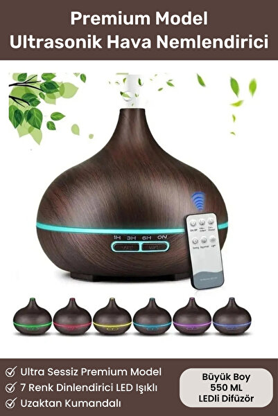 Noriyen Ultra Sessiz Büyük 550 ML Ultrasonik Hava Nemlendirici 7 LED Gece Işı...
