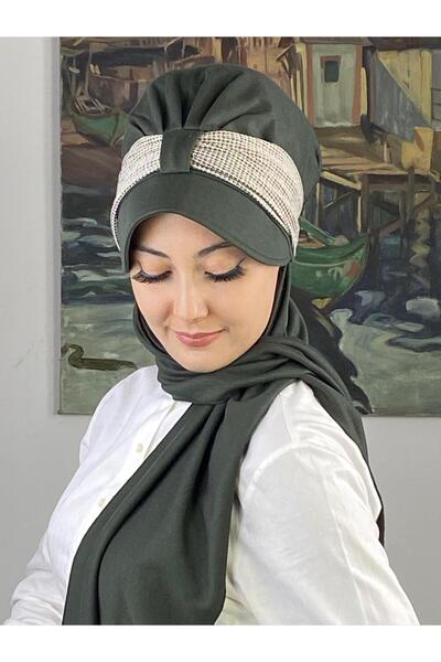 BUTİKAMBAR SULTAN MODEL HAKİ YEŞİLİBİRİTLİ ATKILI ŞAPKA