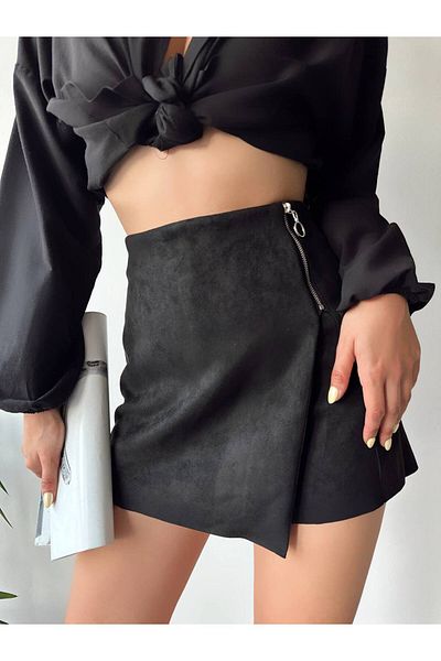 AtegeWear Fusta scurtă din piele intoarsa cu fermoar