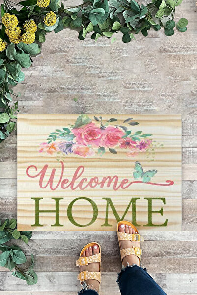 KARMAT ويلكم هوم، سجادة أرضية بلون كريمي، نمط زهور، سجادة أمامية للباب