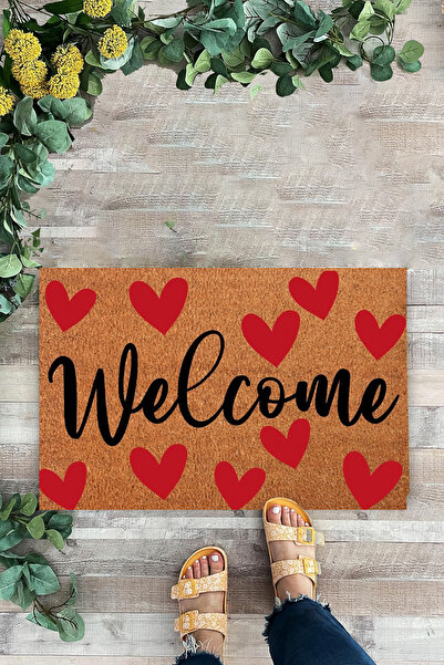 KARMAT Red Heart, Welcome, Patterned and Written Door Mat
