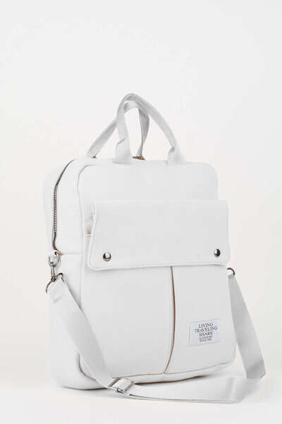 Vivaq Unisex Λευκό χοντρό ύφασμα καμβά 5 θέσεων με φερμουάρ που κλείνει με ιμάντα ώμου