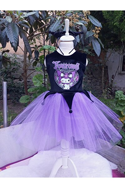 Niliya çocuk giyim Kuromi baskılı taçlı kadife tütü elbise