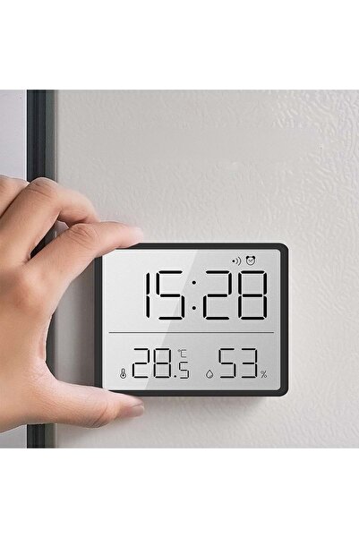 HyMark Mıknatıslı LCD Dijital Ekran 9x7 cm Pilli Mini Saat Alarm Nem Göstergesi Sıcaklık Ölçer