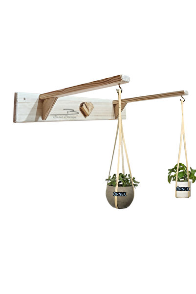 Barış Dizayn Doğal Ahşap Çift Kollu Duvar Saksı Kafes Askısı Raf Ayağı 50x35c...