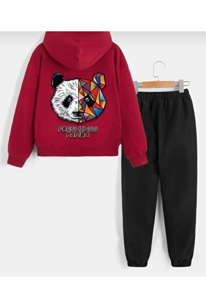 VESTIR BIEN Panda Baskılı Kırmızı Siyah Çocuk Alt-Üst Takım