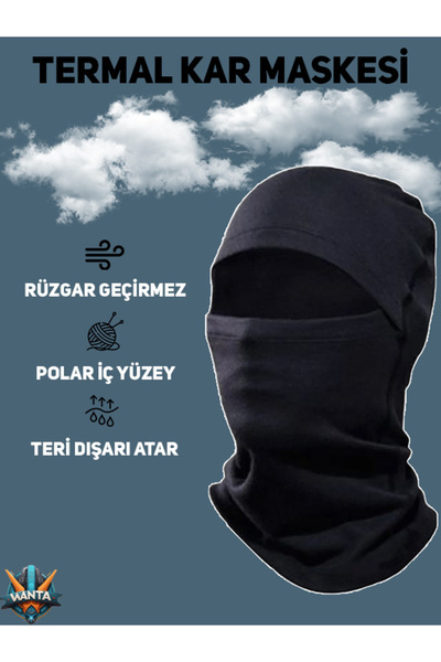 UYTEKS Siyah Kar Maskesi Termal Kışlık Bere Boyunluk Motorcu Kask Bere Unisex...